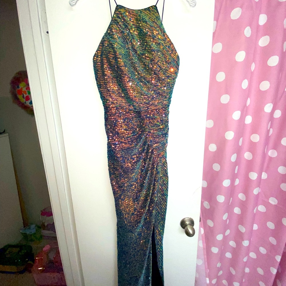 Iridescent sequin prom dress from david’s bridal!